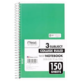 Mead Small Spiral Notebook, 3-Subject, College Ruled Paper, 9-1/2" x 5-1/2", 150 Sheets per Notebook, Color Will Vary, 1 Count (06900)