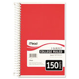 Mead, 06900, Spiral Notebook, 3 Subjects, Medium/College Rule, Assorted Color Covers, 9.5 x 5.5, 150 Sheets, Sold As 1 Notebook