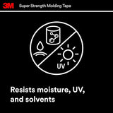 3M Super Strength Molding Tape 03616, 7/8 in x 15 ft, Heavy Duty Double-Sided Automotive Mounting Tape, Weather-Resistant Adhesive for Trim, Emblems, Moldings and Accessories (1 Roll)