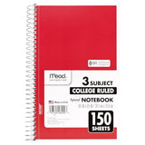 Mead Small Spiral Notebook, 3-Subject, College Ruled Paper, 9-1/2" x 5-1/2", 150 Sheets per Notebook, Color Will Vary, 1 Count (06900)