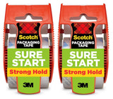 Scotch Sure Start Packing Tape, Clear, Quiet Unwind and Easy Start, Moving Supplies, 1.88 inch x 22.2 Yard, 2 Tape Rolls with Dispensers