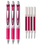 Pentel EnerGel Deluxe RTX Liquid Gel Ink Pen Set Kit, Pack of 3 with 4 Refills (0.7mm) (Pink)