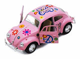 KiNSMART 1967 Volkswagen Classical Beetle with Peace Love Decals Pink 5" 1:36 Scale Die Cast Metal Model Toy Car with Pullback Action