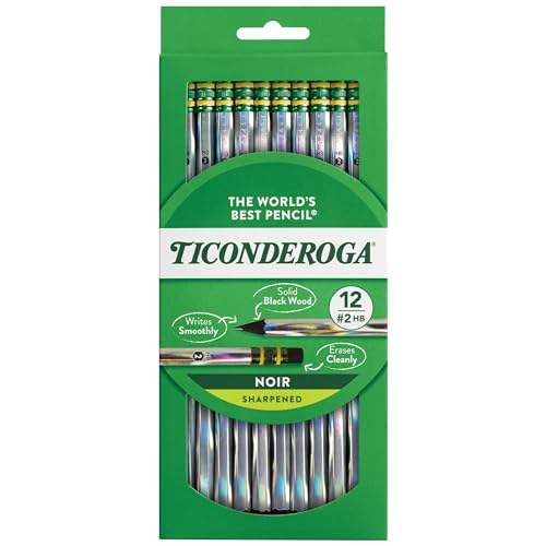 Ticonderoga Noir Wood-Cased Pencils, Pre-Sharpened, #2 HB, Holographic (Pack of 6, 72 Count Total)