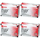 ACCO Paper Clips, 1 Size, Economy, Non-skid, 100/Box (4)