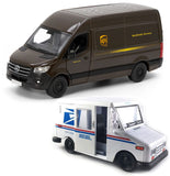 KiNSMART - UPS Mercedes-Benz Sprinter + United States Postal Mail Truck Grumman LLV 5 Inch Die Cast Metal Model Toy Van & Trucks SetOf2