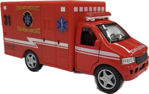 KiNSMART Rescue Team Ambulance 5" Die Cast Metal w/Pullback Action (Red)